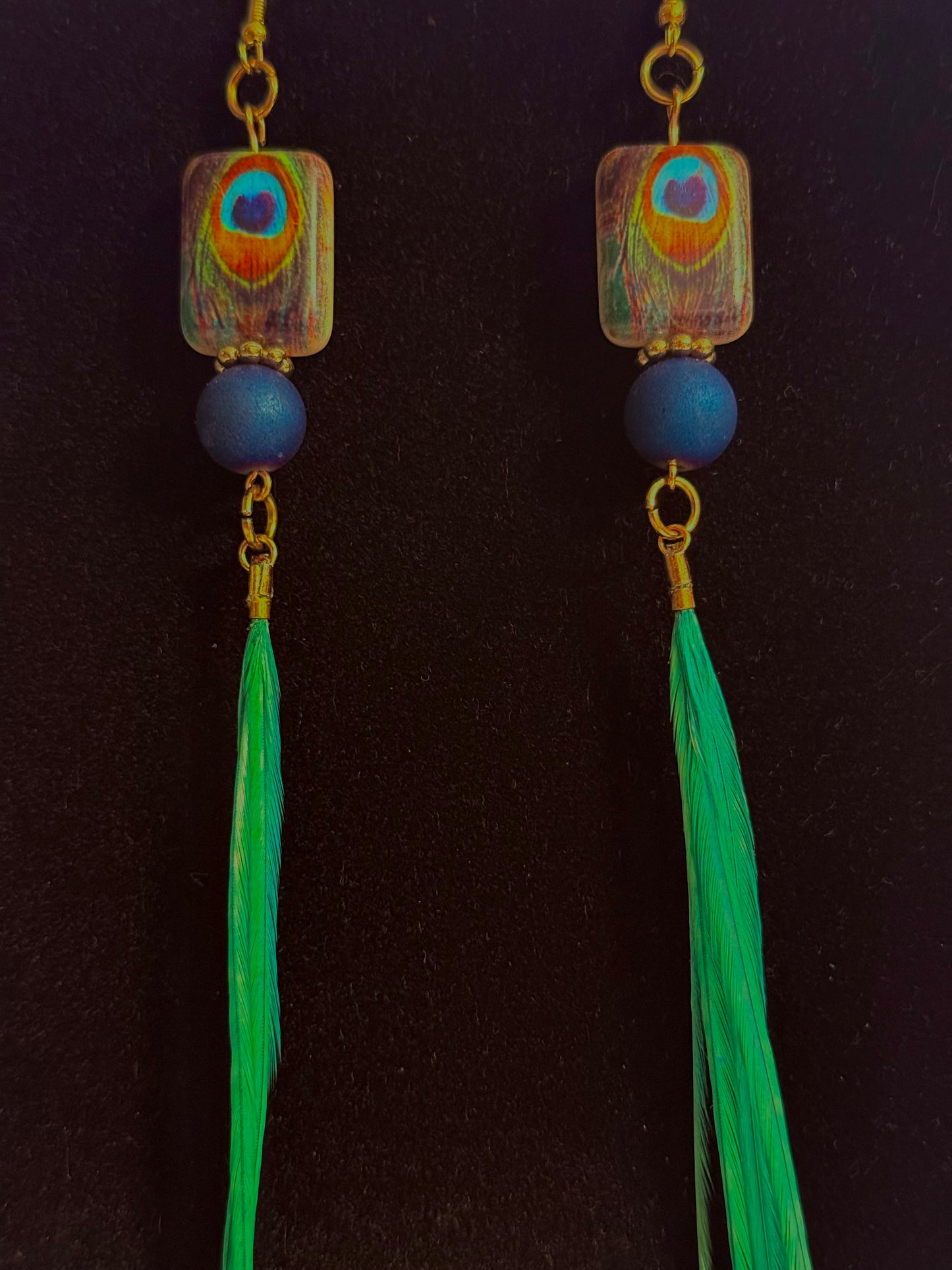 The Peacock Beauty Feather + Stone Earring Set