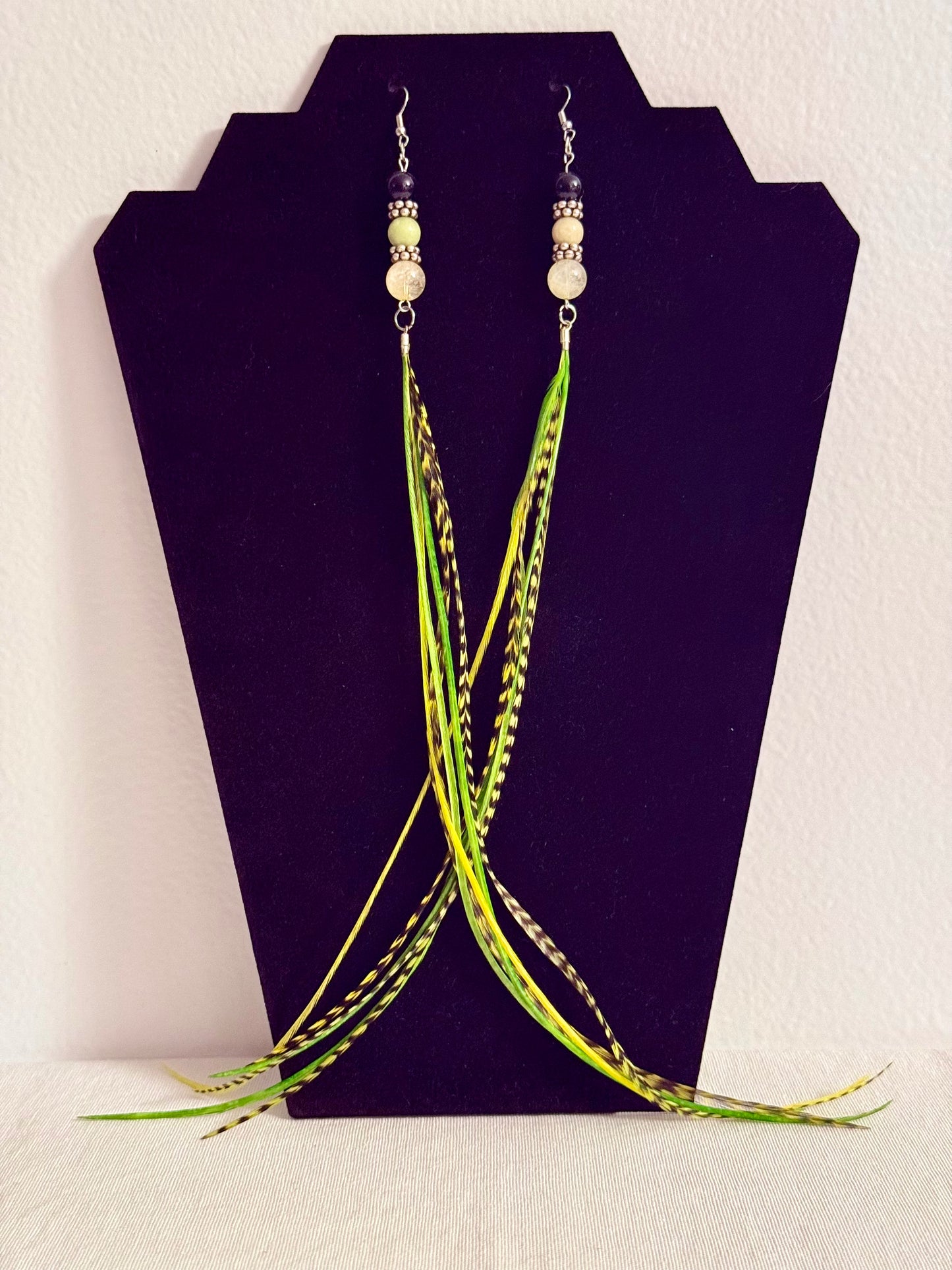 Lemons & Limes Feather + Stone Earring Set