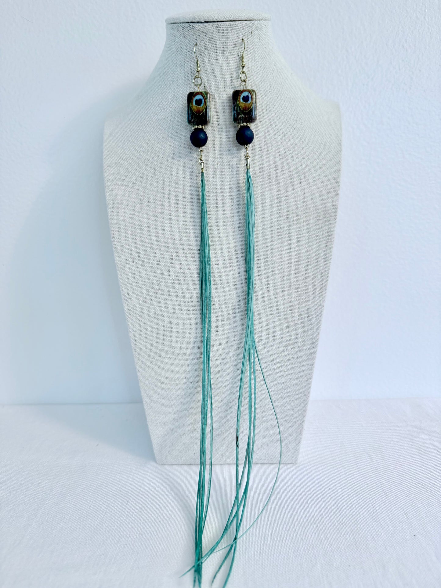 The Peacock Beauty Feather + Stone Earring Set