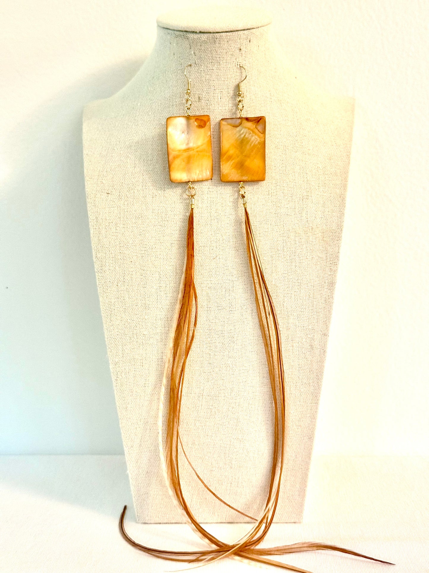 Honey Drop Feather + Stone Earring Set