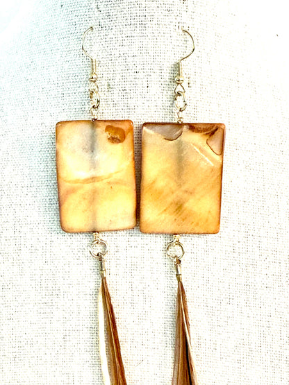 Honey Drop Feather + Stone Earring Set