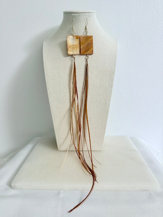 Honey Drop Feather + Stone Earring Set