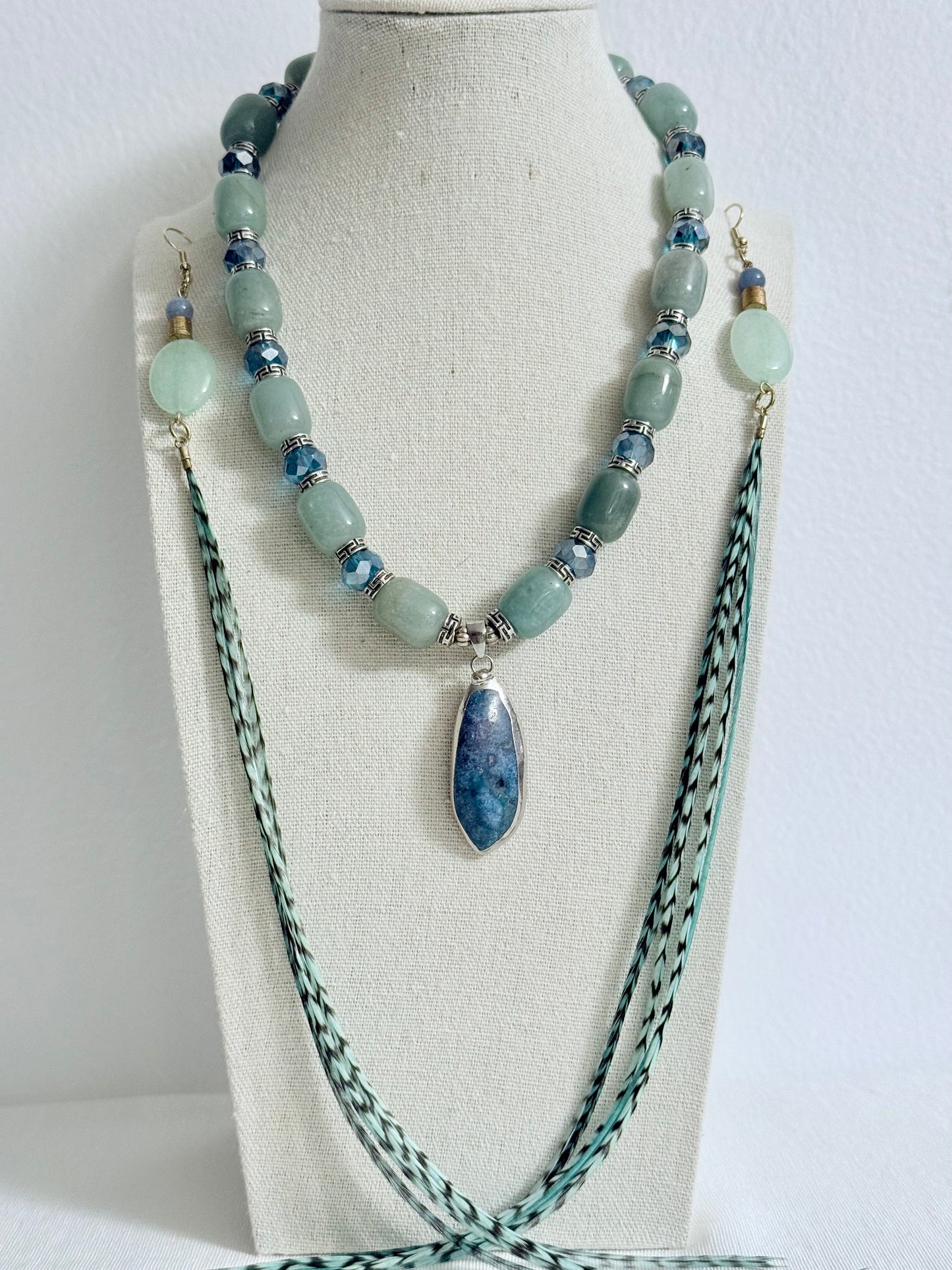 Serene Aventurine Feather + Stone Earring