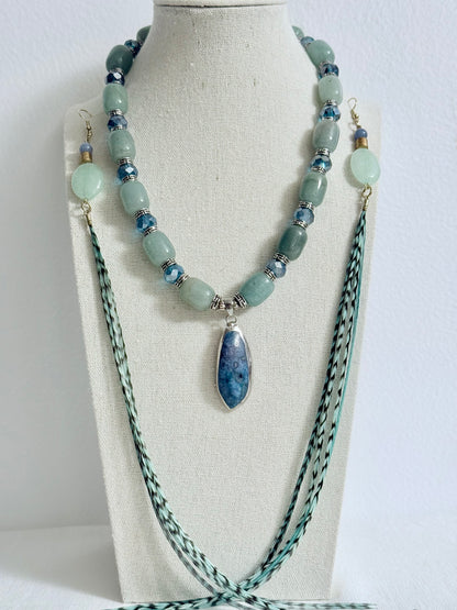 Serene Aventurine Feather + Stone Earring