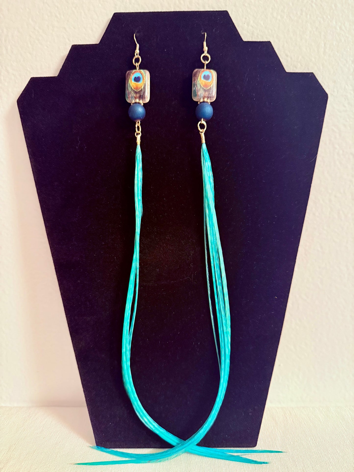 The Peacock Beauty Feather + Stone Earring Set