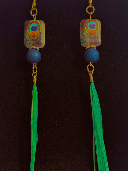 The Peacock Beauty Feather + Stone Earring Set