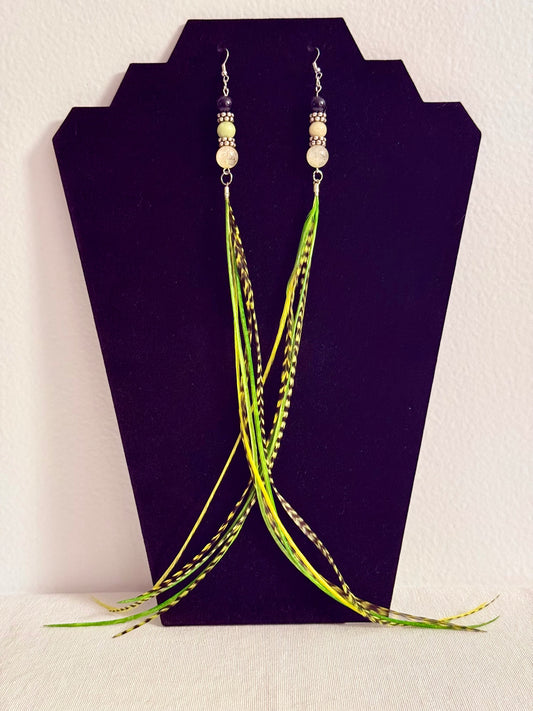 Lemons & Limes Feather + Stone Earring Set
