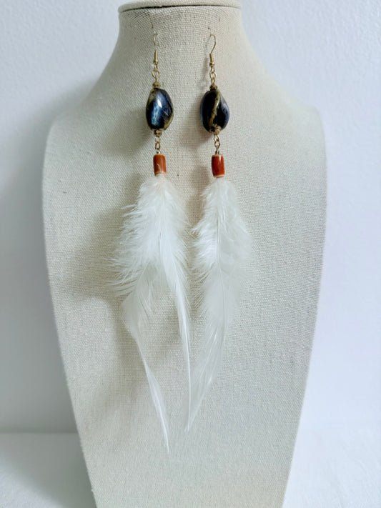 The Swan Feather & Stones Earring Set