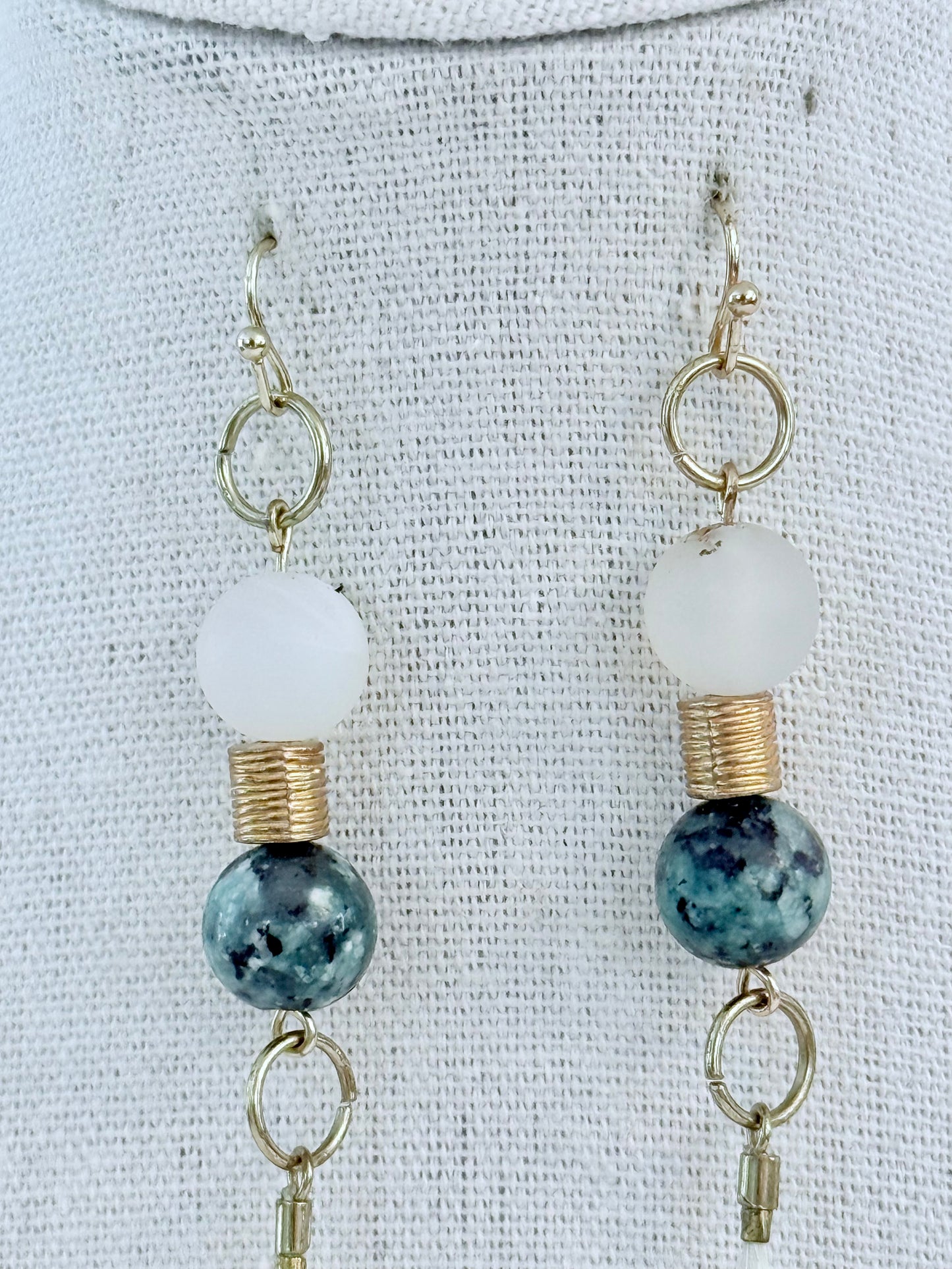 The Hera Feather & Stone Earring Set