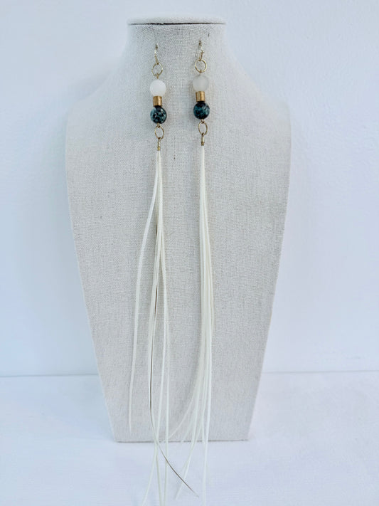 The Hera Feather & Stone Earring Set