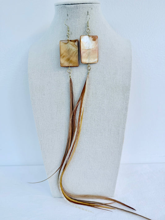 Honey Drop Feather + Stone Earring Set