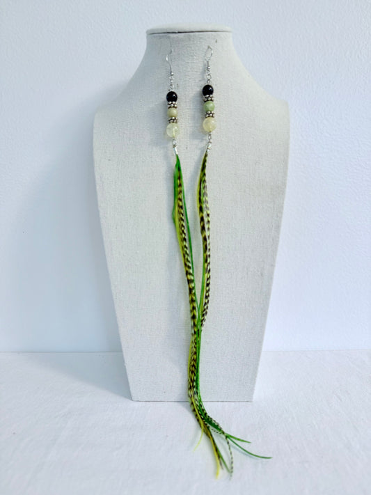 Lemons & Limes Feather + Stone Earring Set