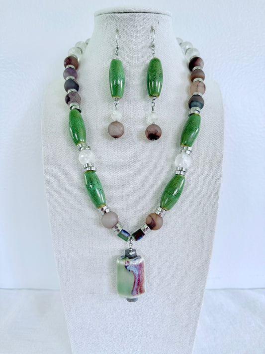 The Iris Pendant Necklace and Earring Set