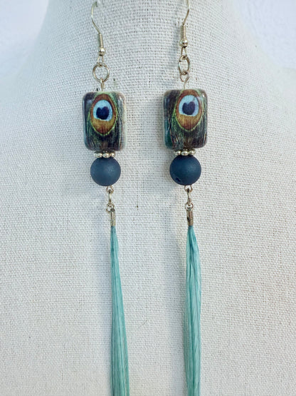 The Peacock Beauty Feather + Stone Earring Set