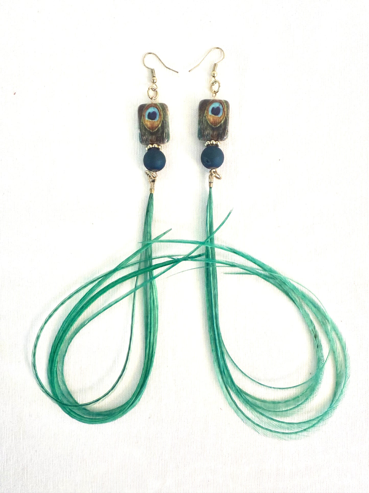 The Peacock Beauty Feather + Stone Earring Set