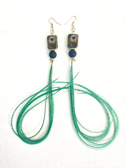 The Peacock Beauty Feather + Stone Earring Set
