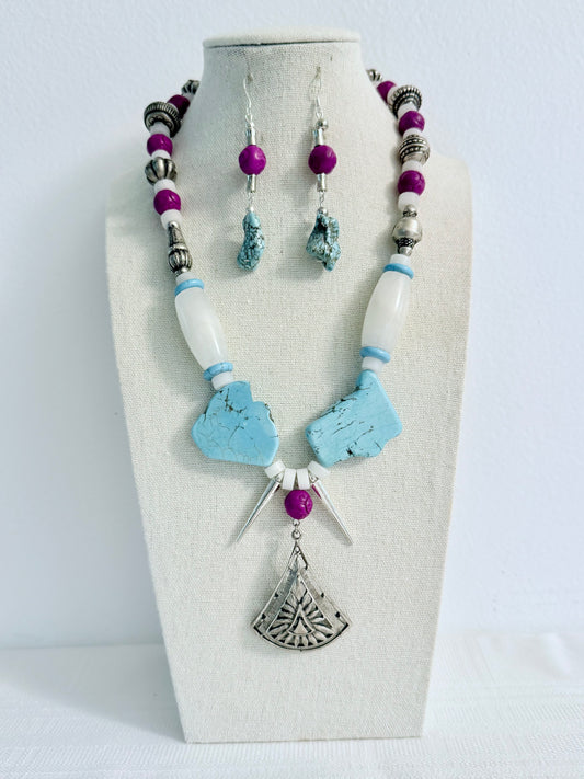 Butterfly Woman necklace and earrings on display bust