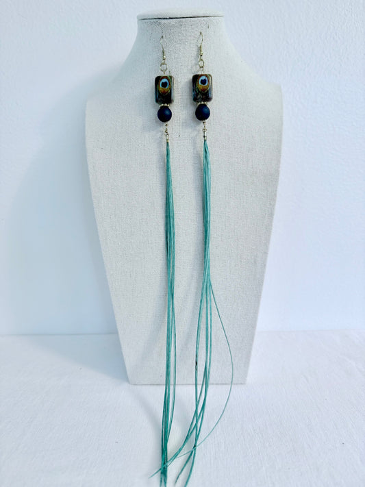 The Peacock Beauty Feather + Stone Earring Set